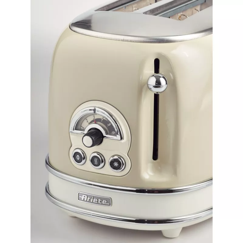 Ariete 155 Design 2-Scheiben-Toaster mit Sandwich-Körben, 6 Bräunungsstufen, 810 W, Edelstahlgehäuse, herausnehmbare Krümelschublade, Pastellbeige
