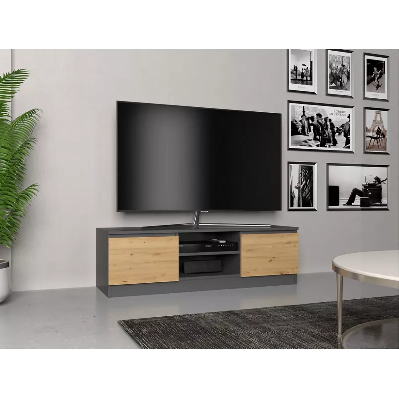 TV-Ständer Top e Shop RTV 120 ANTR/ARTIS — 1200×400×360 mm, anthrazitfarbene Oberseite und Rahmen, Spanplatte, 2 Regalböden