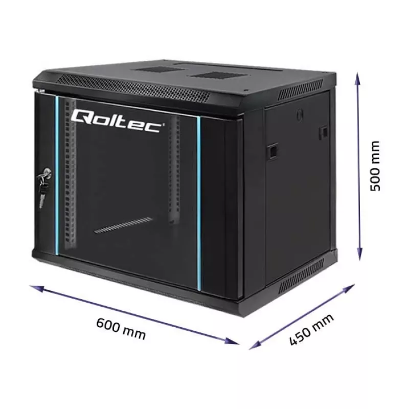 19 Zoll Rack-Schrank QOLTEC 54463 9U 600x500x450 mm Metallgehäuse für Netzwerkausrüstung