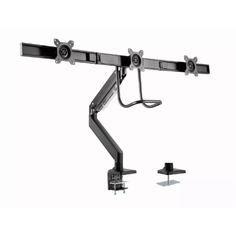 Desk monitor mount GEMBIRD MA-DA3-03, 3-arm, gas spring, VESA 75–100x100, supports 3 displays up to 27 inch, max 18 kg, Schwarz