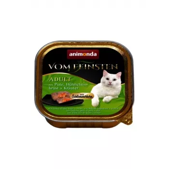 Nassfutter für Katzen animonda Vom Feinsten Gourmet Centre — Truthahn & Huhn Kräuter, 100 g Schale, ausgewachsen