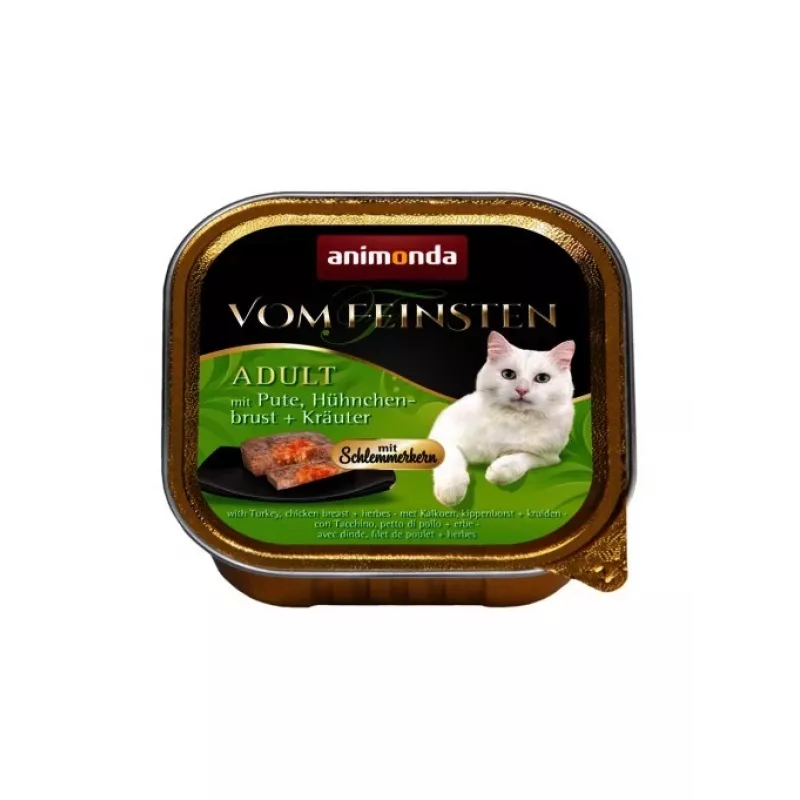 Nassfutter für Katzen animonda Vom Feinsten Gourmet Centre — Truthahn & Huhn Kräuter, 100 g Schale, ausgewachsen