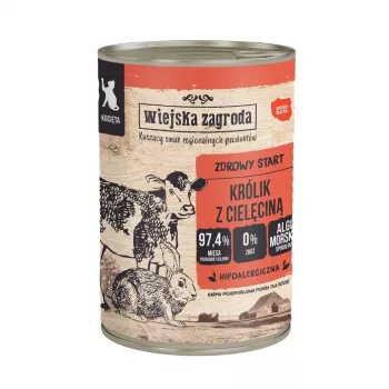 WIEJSKA ZAGRODA Kaninchen mit Kalbfleisch für Kitten – Nassfutter für Katzen – 400g