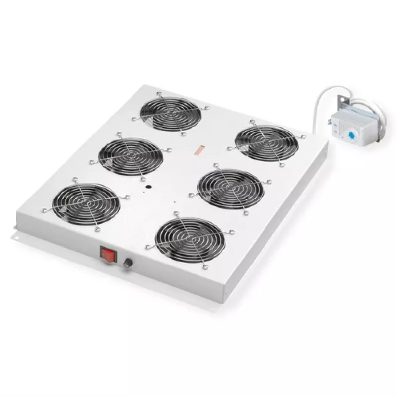 ROLINE 19-Zoll-Dachlüftereinheit mit 6 Lüftern und Thermostat, Stahlgehäuse, grau
