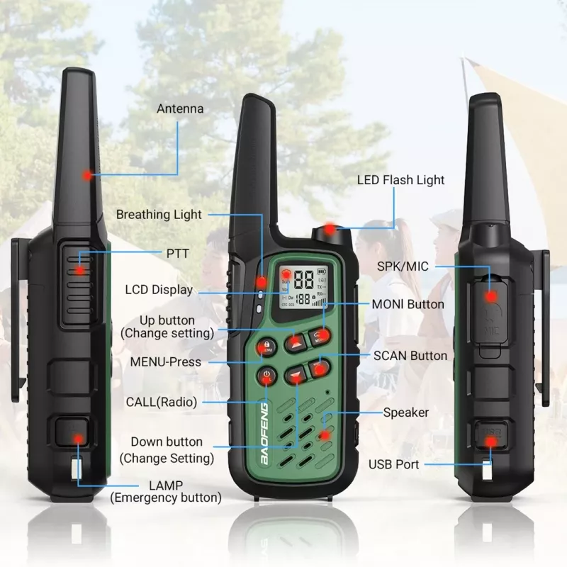 Handfunkgerät Baofeng BF-T25E — 16 Kanäle, 2×1400 mAh Li‑Ion, VOX, LCD, grün, 2er‑Set