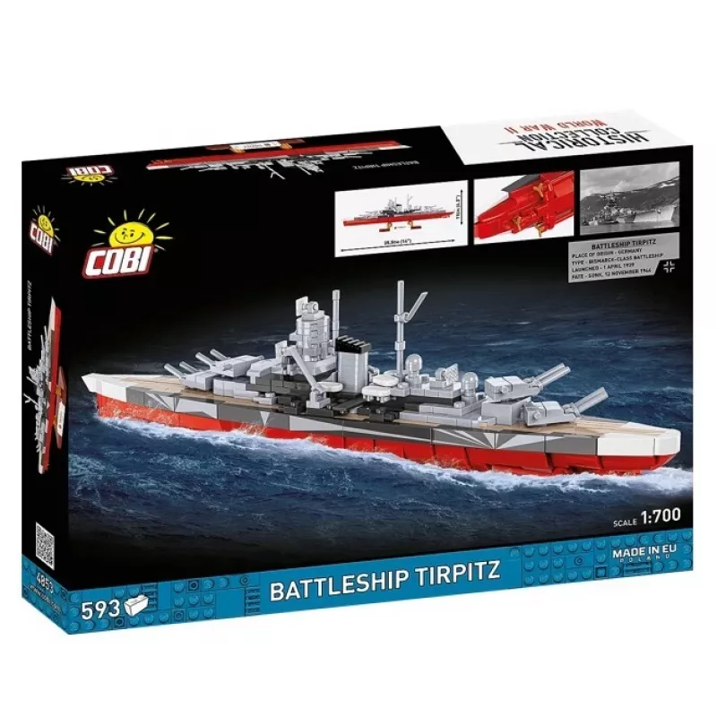 Konstruktionsset Cobi Schlachtschiff Tirpitz Modell mit 593 Teilen, maßstabsgetreu und Display-Merkmale