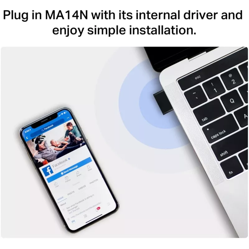 USB-WLAN-Adapter MERCUSYS MA14N — USB Typ A, 2,4 GHz Single-Band, bis zu 287 Mbit/s, Schwarz