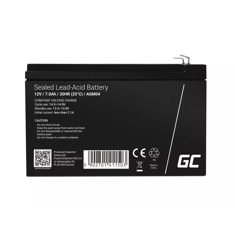 UPS-Batterie Grün Cell AGM04 12V 7Ah versiegelte Blei-Säure (VRLA) schwarz, 1 Stück
