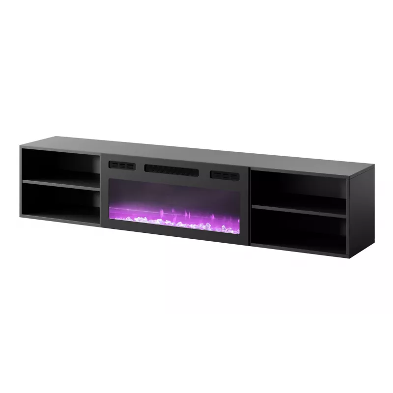 TV-Schrank Cama Meble POLO 180x33x39 cm mit elektrischem Kamin 1400–1600 W, schwarz, 2 Regalböden, Laminat