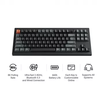 Mechanische Tastatur Keychron V3 Ultra 8K – QWERTY, Bluetooth & Kabel, RGB, Schwarz