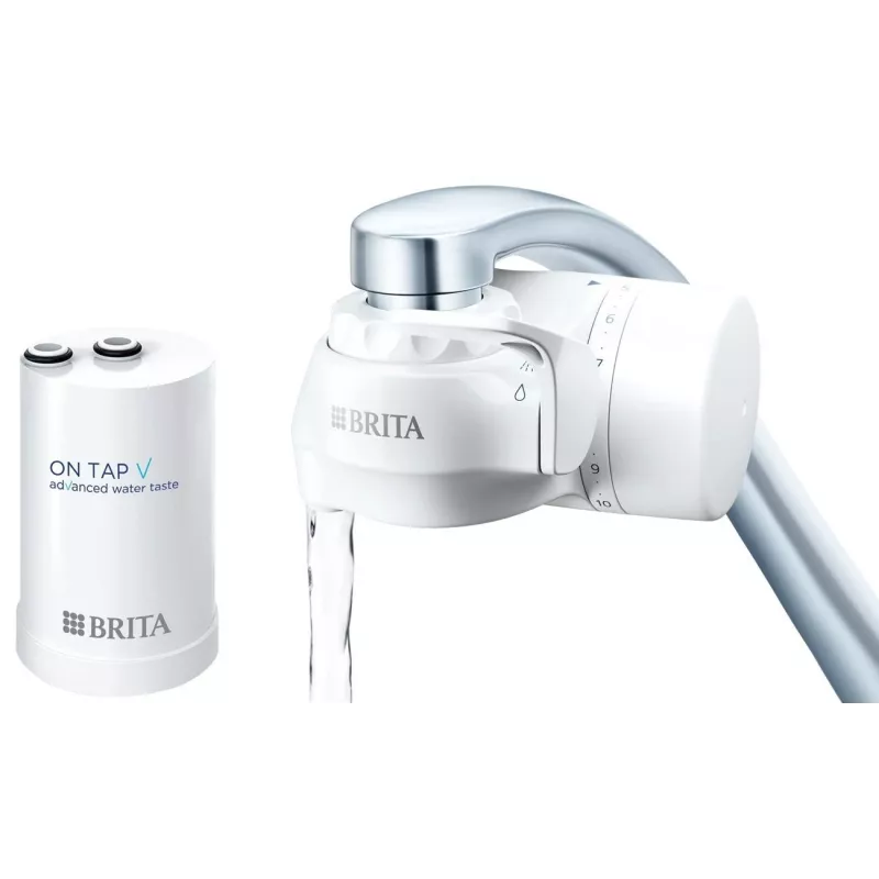 Wasserhahn-Wasserfilter BRITA ON TAP V CU CE2 (1052067) — 4-stufig, 600 L Kapazität, 3 Modi, 5 Adapter, weiß