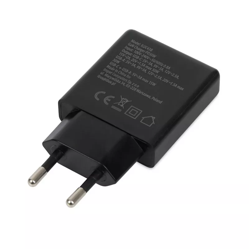 iBOX C-43 Slim GaN PD30W Wandladegerät, Schwarz