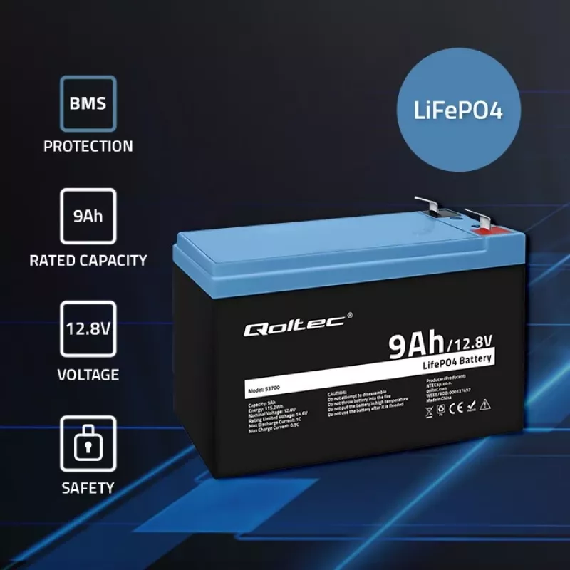 Batterie LiFePO4 Lithium Iron Phosphate 12.8V 9Ah 115.2Wh