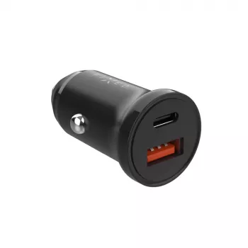 Autoladegerät FIXED FIXCC20N-CU-BK — USB-C- und USB-A-Anschlüsse, 20 W Ausgangsleistung, kompakter Kfz-Adapter