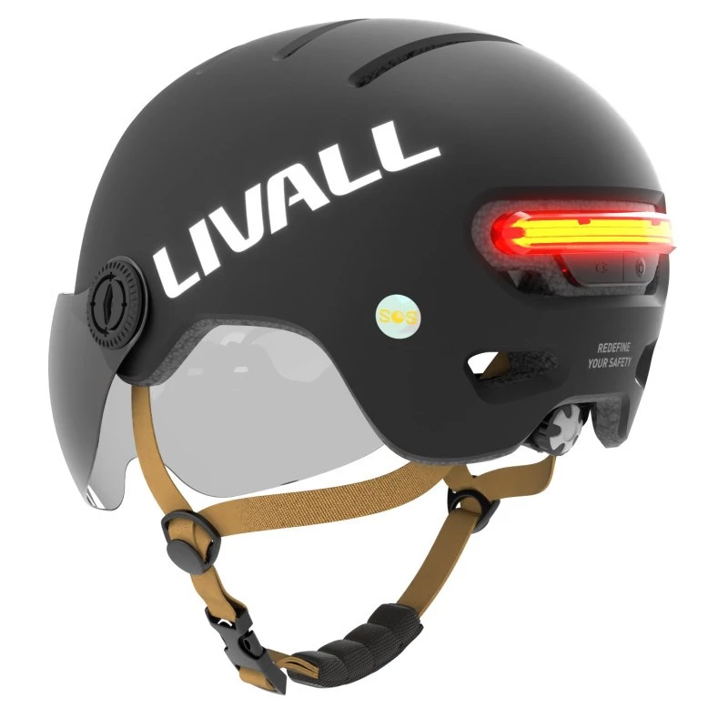 Livall L23 Helm schwarz 54-58cm mit LED/SOS-Schutzvisier
