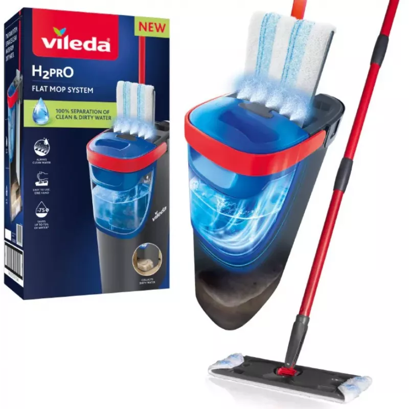 Wischmopp VILEDA Mikrofaser 1200 ml Nass, 360° drehbarer Kopf, 140,5 cm Stiel, abnehmbarer maschinenwaschbarer Kopf