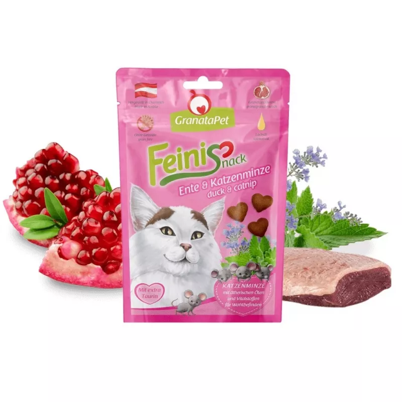 Katzenleckerlis Fox4Pets GRANATAPET FeiniSnack Ente & Katzenminze, fleischiger fester Beutel, 50 g, zuckerfrei, glutenfrei