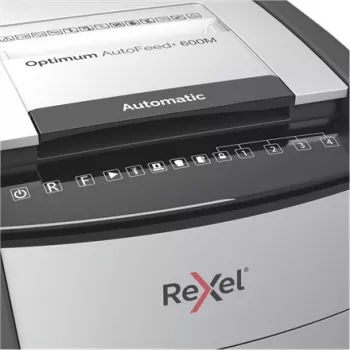Rexel AutoFeed+ 600M Aktenvernichter Micro-Cut 2x15mm P-5 110L, 55 dB, Grau/Schwarz