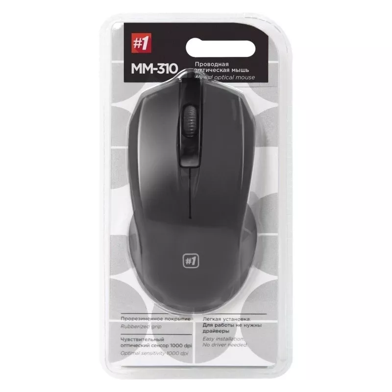 Kabelgebundene optische Maus DEFENDER MM-310 USB Typ-A, 1000 DPI, beidhändig, 2 Tasten, schwarz, 1,35 m Kabel