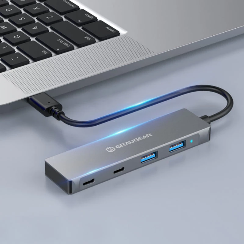 GRAUGEAR G-HUB2A2C-AC Interface Hub USB 3.2 Gen 1 (3.1 Gen 1) Type-A + Type-C 5000 Mbit/s Silber