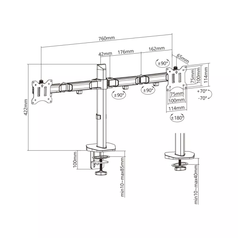 Einbaubügel für zwei Deluxe Ergo Office Monitore, 17-32, max. 9 kg, ER-449