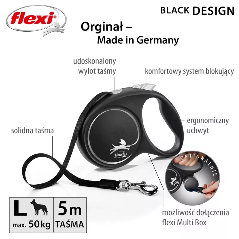 Flexi Schwarz Design L 5 m Hundeleine mit Rollmechanismus