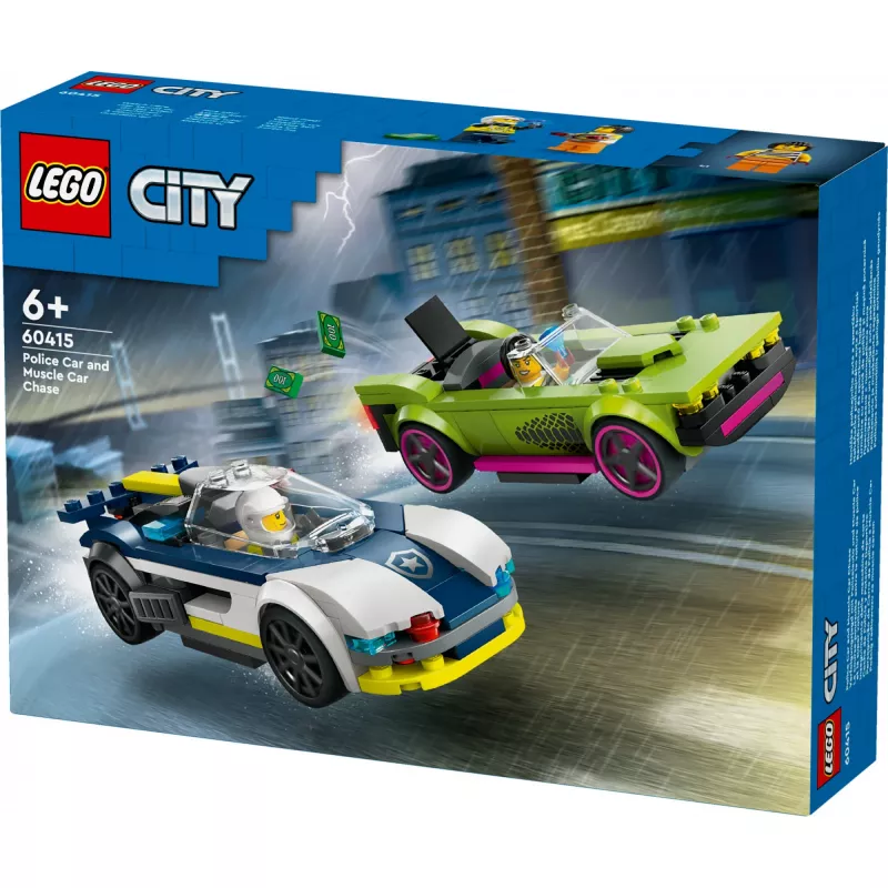 LEGO City Spielset 60415 Polizeiauto und Muscle-Car-Verfolgungsjagd — 213 Teile, 2 Minifiguren, Alter 6+
