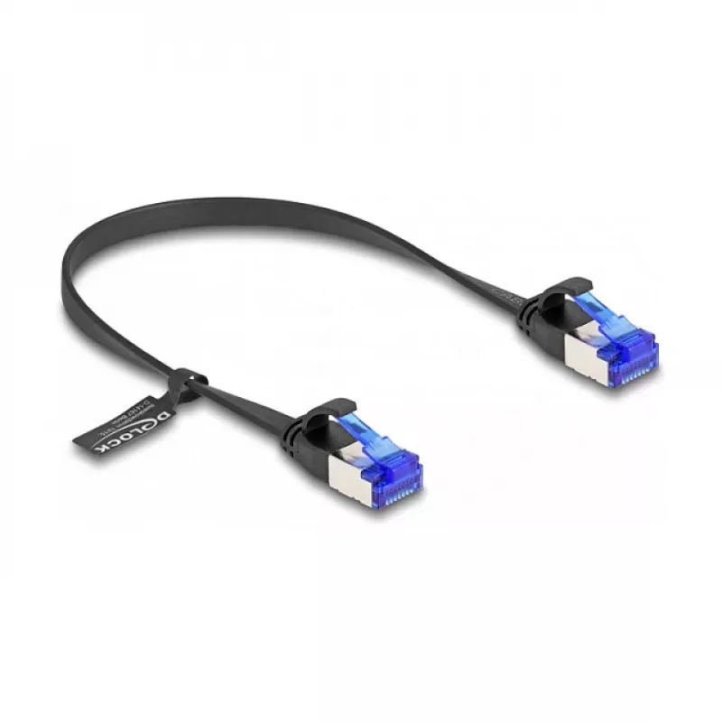 Netzwerkkabel DeLOCK RJ45 Flach-Patchkabel Stecker auf Stecker Cat.6A 0,25 m schwarz
