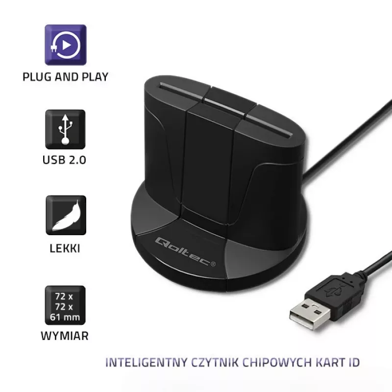 Smart Card Reader Qoltec 50632 USB 2.0 Schwarz 1m Kabel