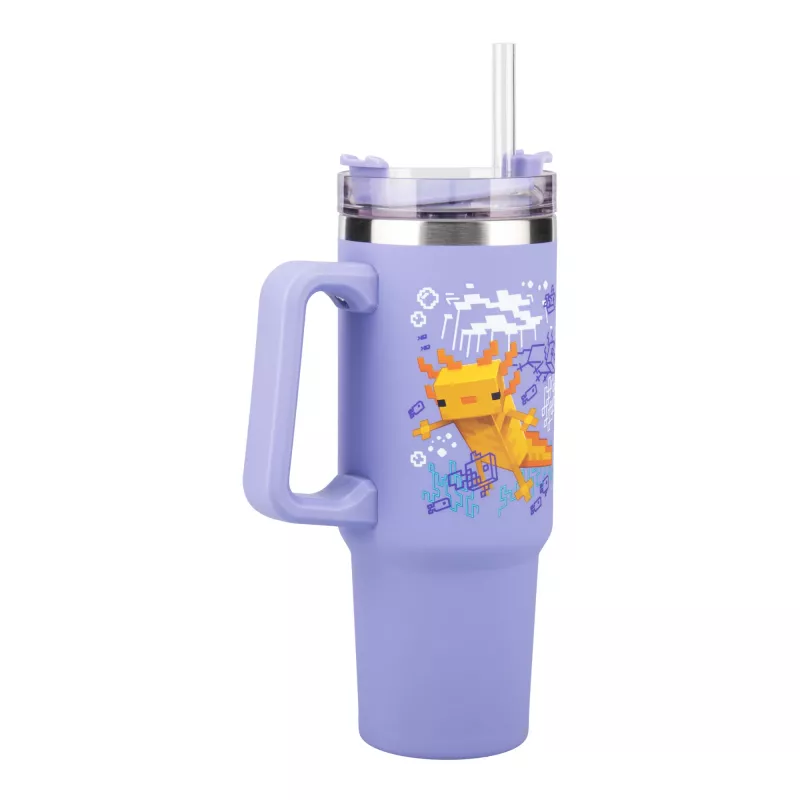 Paladone Minecraft violetter Isolierbecher mit Strohhalm, 900 ml