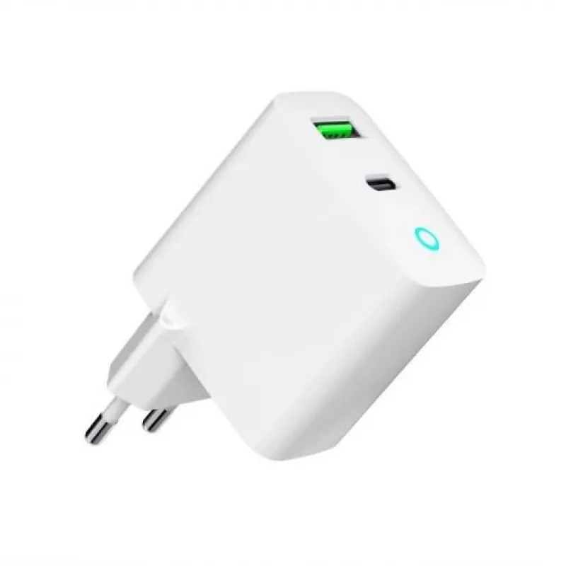 Netzladegerät 220V GEMBIRD, Universal, 1x USB Type-C PD 20 W, 1x USB-A 3.0 QC 18 W, LED-Anzeige, Weiß
