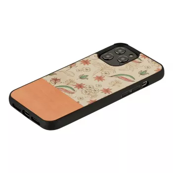 Schutzhülle Man and Wood für iPhone 12 / 12 Pro – rosa Blume auf Schwarz