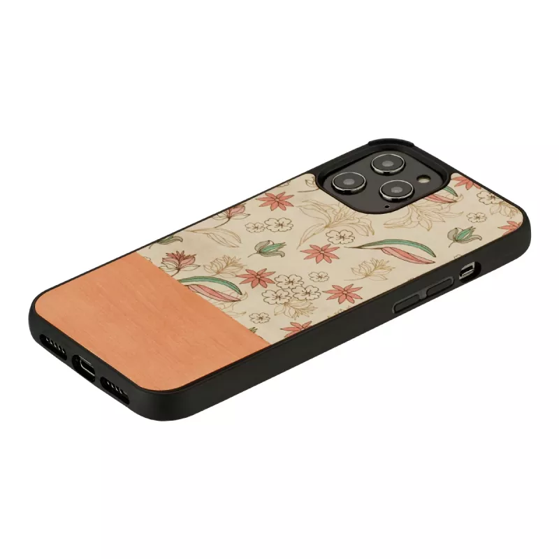 Schutzhülle Man and Wood für iPhone 12 / 12 Pro – rosa Blume auf Schwarz