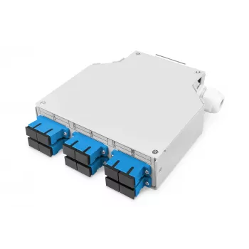 Glasfaser-Hutschienenbox DIGITUS DN-963890, OS2, SC-Adapter mit 2-m-Pigtail, Stahl, Blau/Grau