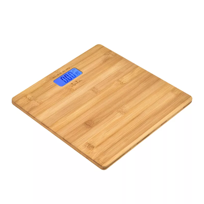 Elektronische Personenwaage Jata HBAS1489 — 180 kg Kapazität, 100 g Genauigkeit, 10,2 cm LCD, Bambusplattform