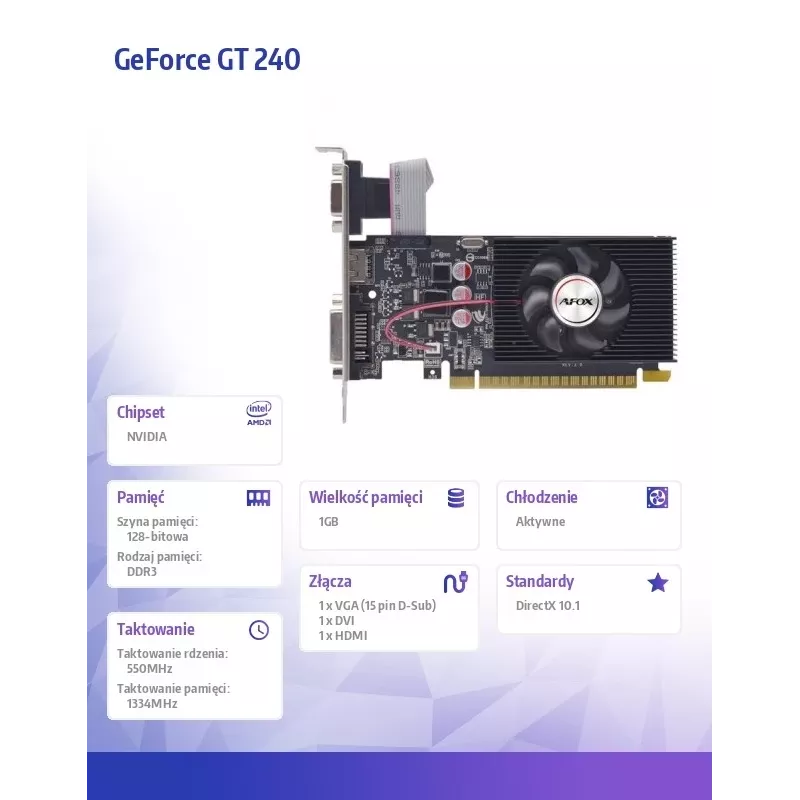 Grafikkarte GeForce GT 240 1GB DDR3 128BIT DVI HDMI VGA LP Lüfter V2