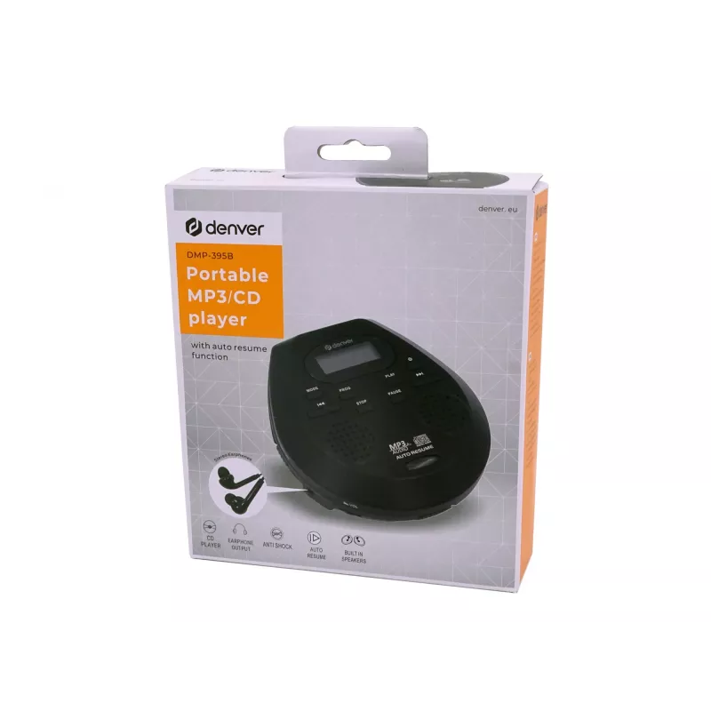 Tragbarer CD-Player Denver DMP-395B Schwarz MP3-Wiedergabe LCD-Anzeige