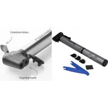 Fahrrad-Minipumpe FISCHER ALU kompatibel mit allen gängigen Ventilen, kompaktes Aluminiumdesign