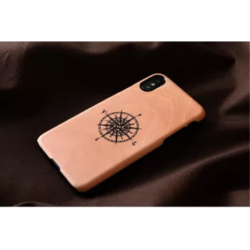 Smartphone-Hülle man and wood für iPhone X/XS, schwarz, Schutzhülle mit Kompassdetail