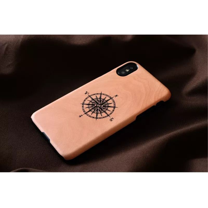 Smartphone-Hülle man and wood für iPhone X/XS, schwarz, Schutzhülle mit Kompassdetail