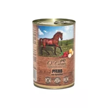 Nassfutter für Hunde o'canis Pferd mit Kartoffel 400 g – vollständiges Dosenfutter für ausgewachsene Hunde, 80 % Feuchtigkeit, 8,5 % Protein