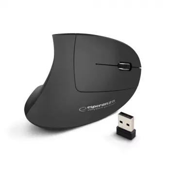 Kabellose Maus ESPERANZA EM133 — ergonomisch für Rechtshänder, 1600 DPI, 6 Tasten, 2,4 GHz USB Nano-Empfänger, 10 m Reichweite, schwarz