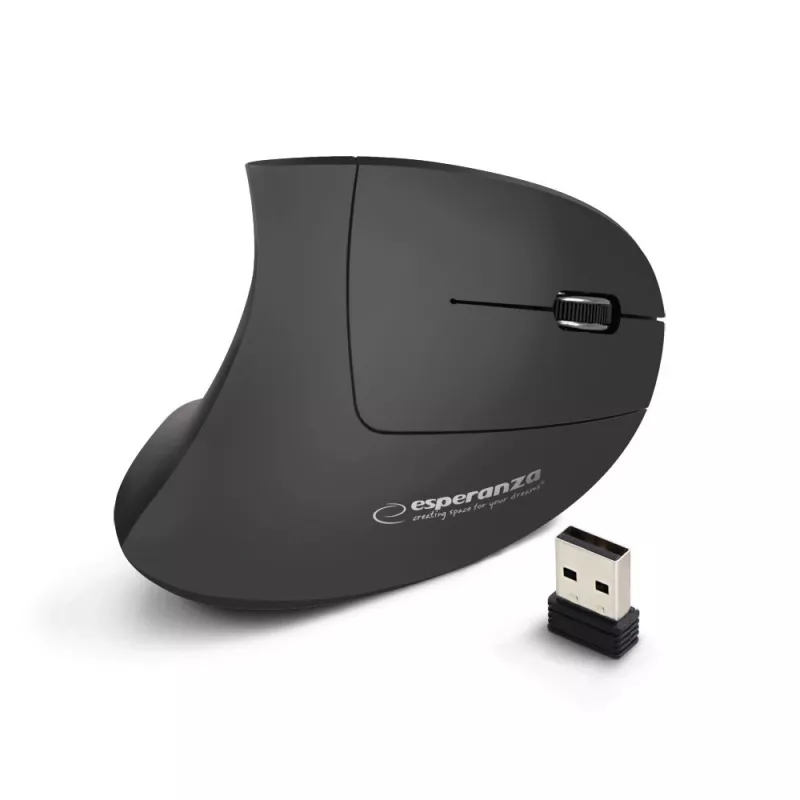 Kabellose Maus ESPERANZA EM133 — ergonomisch für Rechtshänder, 1600 DPI, 6 Tasten, 2,4 GHz USB Nano-Empfänger, 10 m Reichweite, schwarz
