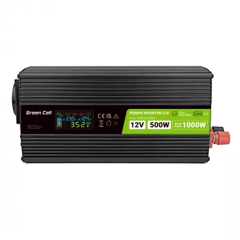 Green Cell Voltage Converter PowerInverter LCD 12 V 500W/1000W Auto-Wechselrichter mit Display – Wechselrichter/Adapter mit reiner Sinuswelle Auto Schwarz