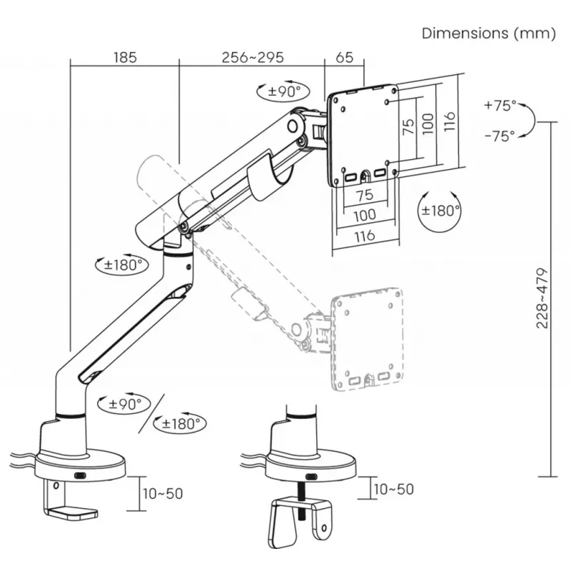 ART Gas-Tischhalterung für 1 LCD/LED-Monitor