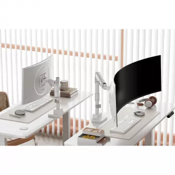 Monitorhalterung DIGITUS Single, Klemme, max. 57 Zoll, Tragfähigkeit 27 kg, VESA 75x75–100x100, weiß