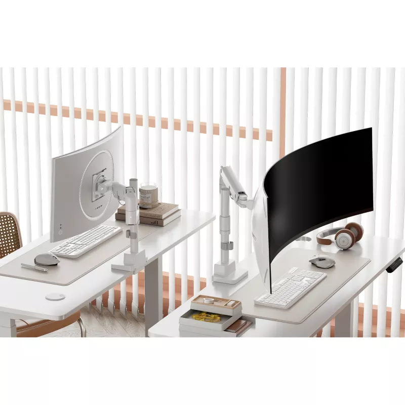 Monitorhalterung DIGITUS Single, Klemme, max. 57 Zoll, Tragfähigkeit 27 kg, VESA 75x75–100x100, weiß