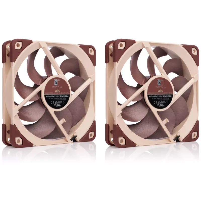 Computergehäuselüfter Noctua NF-A12X25 G2 PWM SX2-PP 120 mm, 12 V, 1800 U/min, 107,3 m³/h, SSO-Lager, 2er-Pack, beige