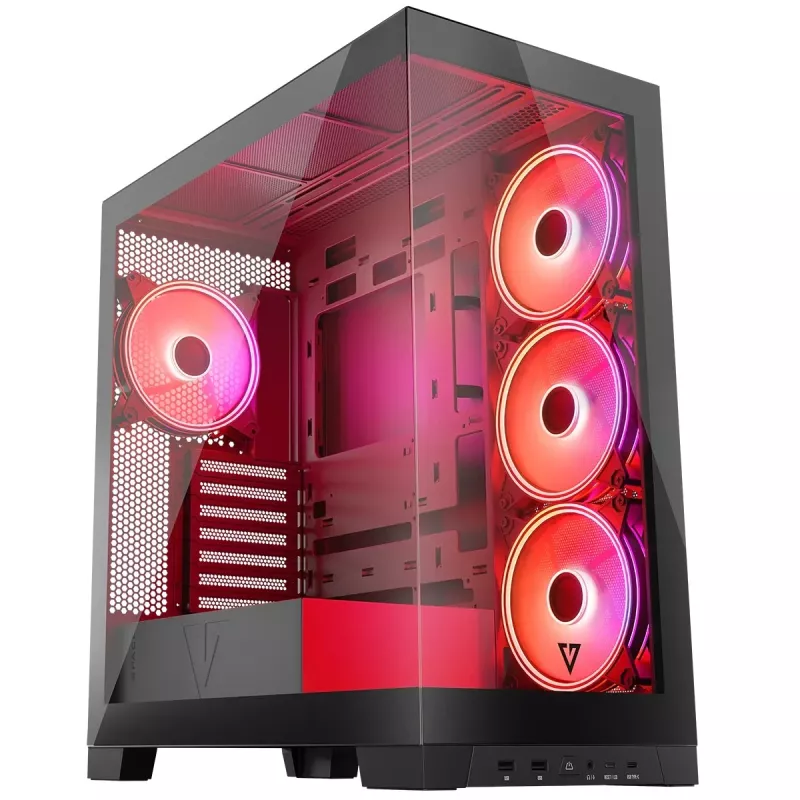 PC-Gehäuse MODECOM Volcano SPACE APEX ARGB Midi Tower, gehärtetes Glas, USB-C, unterstützt ATX/microATX/Mini-ITX, GPU bis 430 mm, CPU-Kühler bis 180 mm