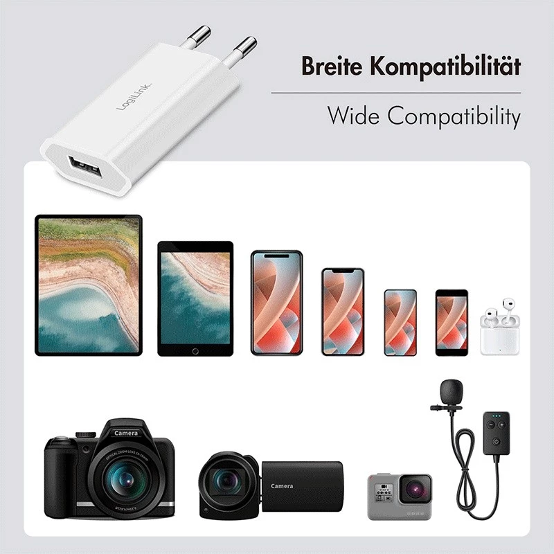 USB-A-Steckdosenadapter, 5 W, 5 V/1 A, 1x USB-A, weiß